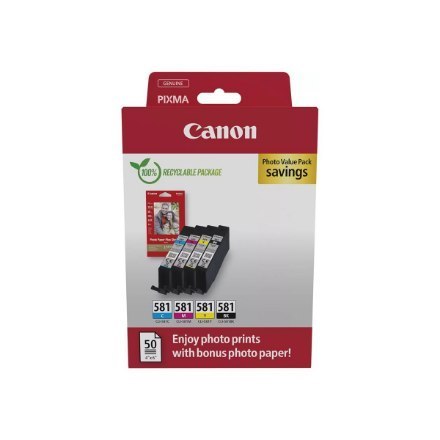 Canon CLI-581 BK/C/M/Y Ink Cartridge + Photo Paper Value Pack