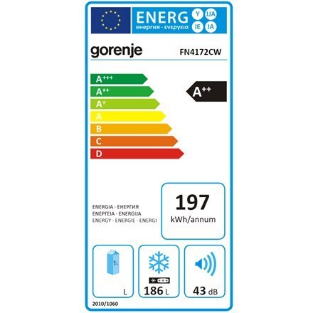 Gorenje | FN4172CW | Freezer | Energy efficiency class E | Upright | Free standing | Height 169.1 cm | Total net capacity 194 L