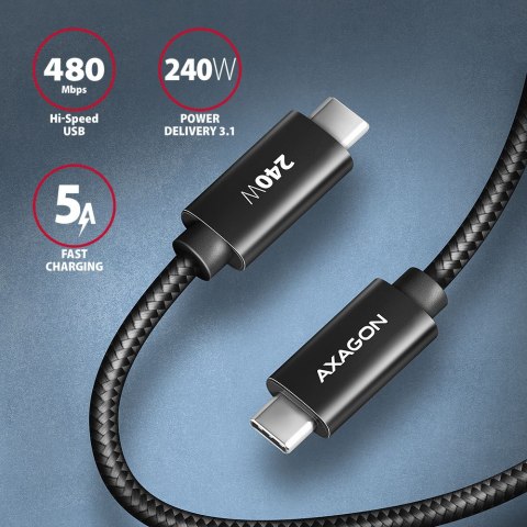 AXAGON Data and charging USB 480Mbps cable, 2.5 m | BUCM2-CM25AB | USB-C to USB-C