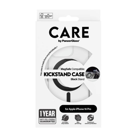 CARE by PanzerGlass Feature Case Transparent w. Black Kickstand & MagSafe iPhone 16 Pro | CARE