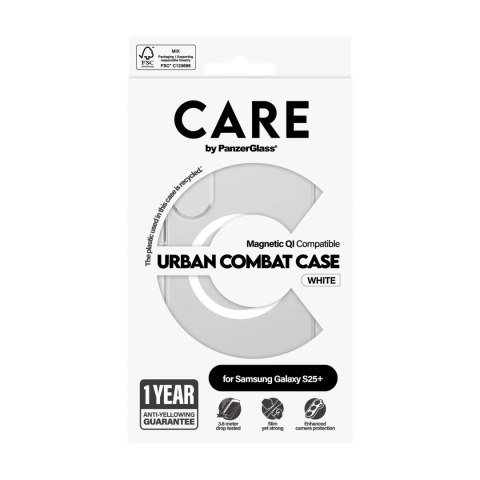 CARE by PanzerGlass Flagship Case Transparent Urban Combat w. White Qi Compatible Samsung Galaxy S25 | CARE