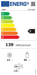 Lodówka Candy COHS 45EW, E, wolnostojąca, spiżarnia, wysokość 85 cm, pojemność chłodziarki 95 l, pojemność zamrażarki 14 l, biał