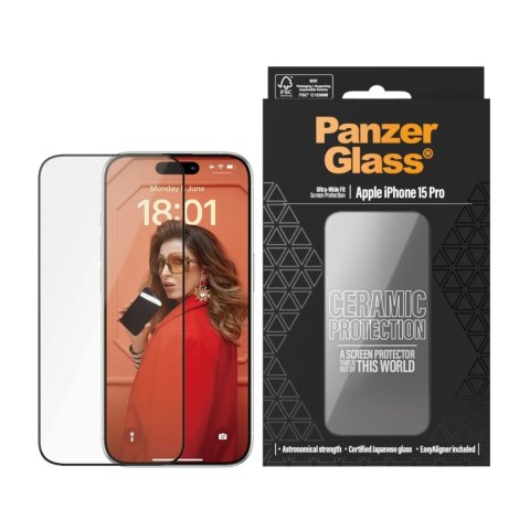 PanzerGlass Ceramic Protection dla iPhone 15 Pro | Ultra-Wide Fit z EasyAligner | PanzerGlass