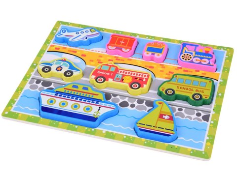 Drewniana układanka puzzle transport pojazdy 9ele dopasuj kształty ZA5257 Drewniana układanka puzzle transport pojazdy 9ele dopasuj kształty ZA5257
