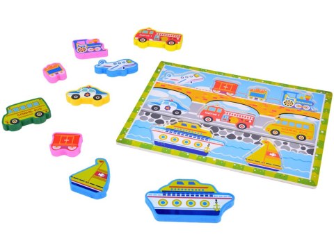 Drewniana układanka puzzle transport pojazdy 9ele dopasuj kształty ZA5257 Drewniana układanka puzzle transport pojazdy 9ele dopasuj kształty ZA5257