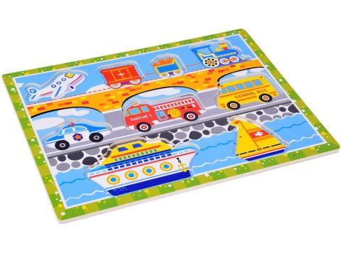 Drewniana układanka puzzle transport pojazdy 9ele dopasuj kształty ZA5257 Drewniana układanka puzzle transport pojazdy 9ele dopasuj kształty ZA5257