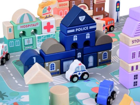 Pastelowy Zestaw Klocki drewniane Miasteczko + Mata puzzle 115 ele ZA5373 Pastelowy Zestaw Klocki drewniane Miasteczko + Mata puzzle 115 ele ZA5373