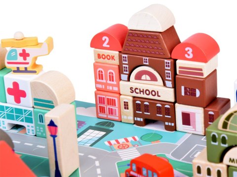 Pastelowy Zestaw Klocki drewniane Miasteczko + Mata puzzle 115 ele ZA5373 Pastelowy Zestaw Klocki drewniane Miasteczko + Mata puzzle 115 ele ZA5373