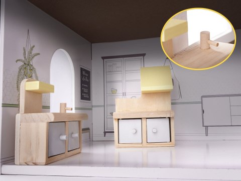 Domek dla lalek drewniany mebelki 70cm szary Domek dla lalek drewniany mebelki 70cm szary