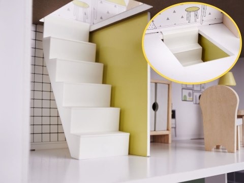 Domek dla lalek drewniany mebelki 70cm szary Domek dla lalek drewniany mebelki 70cm szary